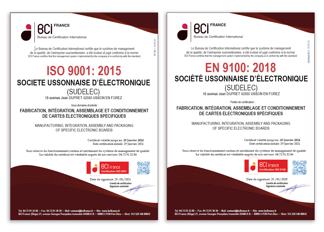 Certification ISO 9001 + EN 9100 aero.